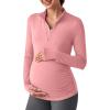 imageG4Free Lightweight Maternity Long Sleeve Workout Tops UPF 50 Rash Guard Half Zip Sun Shirts Ruches Pregnancy PulloverPink