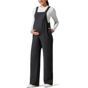 imageG4Free ShiftReady Maternity Jumpsuit Adjustable Strap Overalls Pregnancy Wide Leg Pants with PocketsBlack
