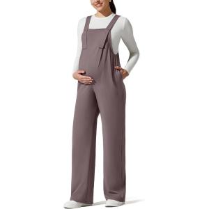 imageG4Free ShiftReady Maternity Jumpsuit Adjustable Strap Overalls Pregnancy Wide Leg Pants with PocketsTaupe