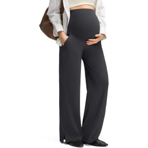 imageG4Free ShiftReady Maternity Work Pants with Pockets Over The Belly Pregnancy Wide Leg Dress TrousersBlack