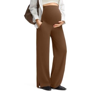 imageG4Free ShiftReady Maternity Work Pants with Pockets Over The Belly Pregnancy Wide Leg Dress TrousersDark Coffee