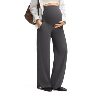 imageG4Free ShiftReady Maternity Work Pants with Pockets Over The Belly Pregnancy Wide Leg Dress TrousersDark Gray