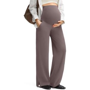imageG4Free ShiftReady Maternity Work Pants with Pockets Over The Belly Pregnancy Wide Leg Dress TrousersTaupe