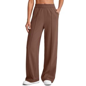 imageG4Free Chillwhisp Lightweight Flowy Wide Leg Pants Woman Elastic Waist Front Seam Track Pants Casual LoungeCoffee Brown