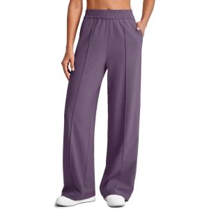 imageG4Free Chillwhisp Lightweight Flowy Wide Leg Pants Woman Elastic Waist Front Seam Track Pants Casual LoungeGrape Purple