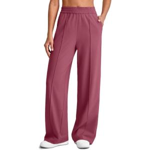 imageG4Free Chillwhisp Lightweight Flowy Wide Leg Pants Woman Elastic Waist Front Seam Track Pants Casual LoungeWine