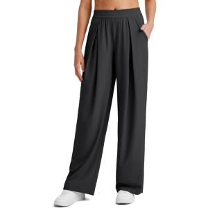 imageG4Free Lightweight Wide Leg Pants Women Trendy Flowy High Waisted Front Pleat Travel Pant Casual Lounge TrousersBlack