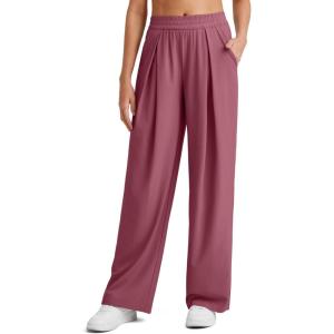 imageG4Free Lightweight Wide Leg Pants Women Trendy Flowy High Waisted Front Pleat Travel Pant Casual Lounge TrousersWine