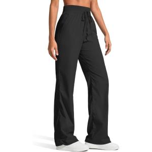 imageG4Free Lightweight Womens Straight Leg Workout Pants Ruched Drawstring Joggers with Pockets Casual Athletic SlacksBlack