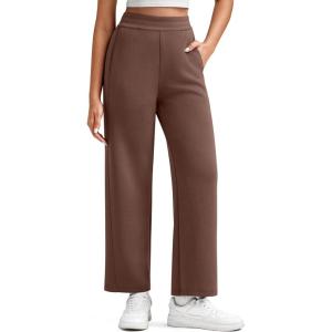 imageG4Free Smoofit Modal Soft Wide Leg Ankle Sweatpants for Women Elastic Waist 78 Length Golf Casual Dressy PantsCoffee Brown