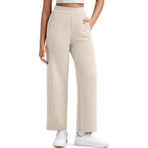 imageG4Free Smoofit Modal Soft Wide Leg Ankle Sweatpants for Women Elastic Waist 78 Length Golf Casual Dressy PantsLight Khaki