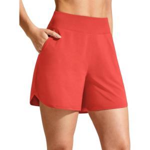 imageG4Free Chillwhisp Athletic Shorts for Women 4quot  High Waist Lightweight Casual Running Shorts Builtin Liner with PocketsRust Orange
