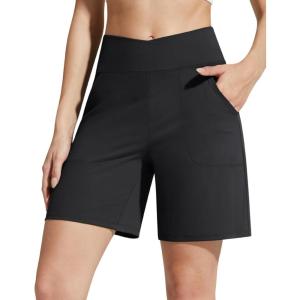 imageG4Free EverGoing Athletic Shorts for Women 6quot Cross Waist Summer Casual Shorts with PocketsBlack