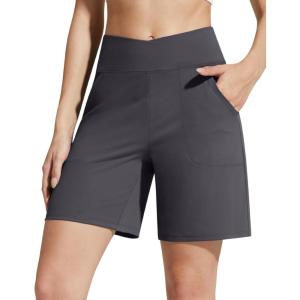 imageG4Free EverGoing Athletic Shorts for Women 6quot Cross Waist Summer Casual Shorts with PocketsDark Gray