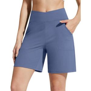 imageG4Free EverGoing Athletic Shorts for Women 6quot Cross Waist Summer Casual Shorts with PocketsDenim Blue