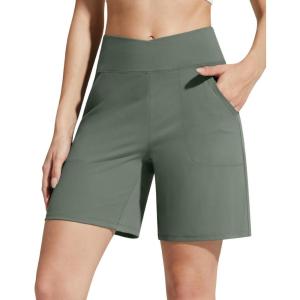 imageG4Free EverGoing Athletic Shorts for Women 6quot Cross Waist Summer Casual Shorts with PocketsGray Sage