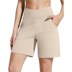 imageG4Free EverGoing Athletic Shorts for Women 6quot Cross Waist Summer Casual Shorts with PocketsLight Khaki