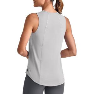 imageG4Free Lightweight Workout Tank Tops for Women High Neck Athletic Long Tanks Sleeveless Summer Running Gym ShirtsLight Gray