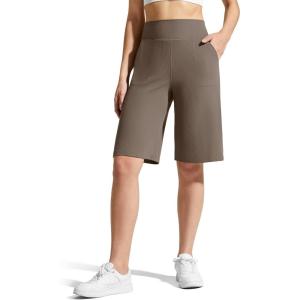imageG4Free Ribbed Womens 11quot Bermuda Shorts with Pockets High Waisted Knee Length Long Shorts Casual WorkoutDark Brown