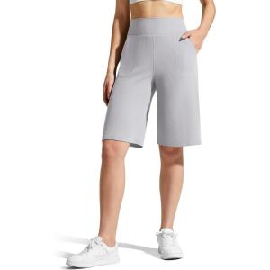 imageG4Free Ribbed Womens 11quot Bermuda Shorts with Pockets High Waisted Knee Length Long Shorts Casual WorkoutSilver Gray