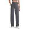 imageG4Free Womnes Ribbed Knit Wide Leg Pants with Pockets Lightweight Stretchy Yoga Pants Casual LoungeDark Gray