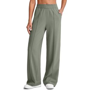 imageG4Free Chillwhisp Lightweight Wide Leg Pants Women Front Seam Elastic Waist Casual Pants for SummerGray Olive