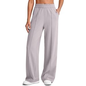 imageG4Free Chillwhisp Lightweight Wide Leg Pants Women Front Seam Elastic Waist Casual Pants for SummerGrey