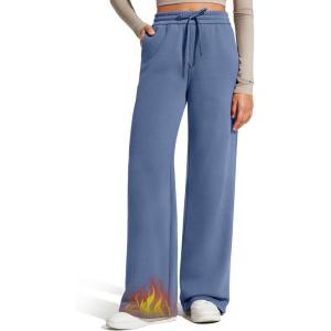 imageG4Free Flurrylux Fleece Lined Sweatpants Women Cotton Thermal Warm Wide Leg Pants with PocketsDenim Blue