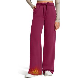 imageG4Free Flurrylux Fleece Lined Sweatpants Women Cotton Thermal Warm Wide Leg Pants with PocketsRumba Red