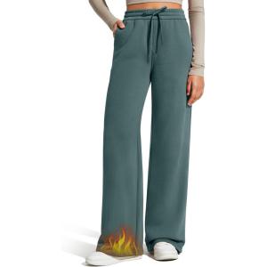 imageG4Free Flurrylux Fleece Lined Sweatpants Women Cotton Thermal Warm Wide Leg Pants with PocketsSage Green
