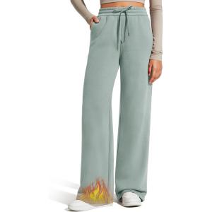 imageG4Free Flurrylux Fleece Lined Sweatpants Women Cotton Thermal Warm Wide Leg Pants with PocketsSmoky Green