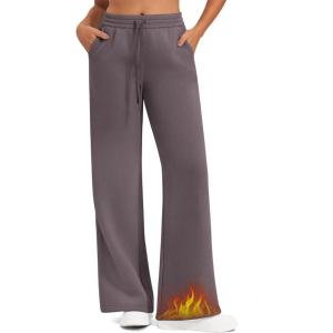 imageG4Free Flurrylux Fleece Lined Sweatpants Women Cotton Thermal Warm Wide Leg Pants with PocketsTaupe
