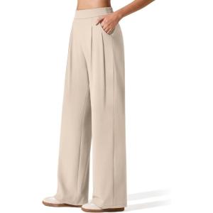 imageG4Free ShiftReady Womens Wide Leg Dress Yoga Pants with Pockets Dressy Casual Slacks High Waist Work TrousersLight Khaki