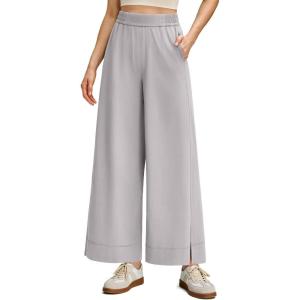 imageG4Free Strowen Women Lightweight Wide Leg Ankle Pants with Pockets 78 Length Yoga Pants Stretchy Casual Travel TrousersChrim Gray