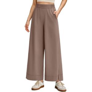 imageG4Free Strowen Women Lightweight Wide Leg Ankle Pants with Pockets 78 Length Yoga Pants Stretchy Casual Travel TrousersMocha Cream