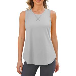 imageG4Free Racerback Workout Tank Tops for Women High Neck Athletic Long Tanks Fast Dry Sleeveless Pilates Running ShirtsLight Gray