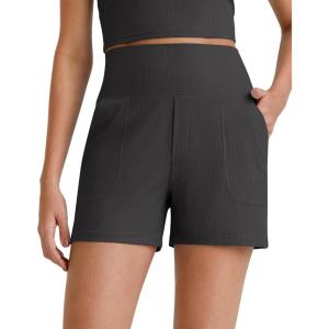 image:imageG4Free Comfy Ribbed Womens Athletic Shorts 4 Dressy Casual High Waisted Lounge Workout Shorts with Side PocketsBlack