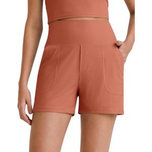 image:imageG4Free Comfy Ribbed Womens Athletic Shorts 4 Dressy Casual High Waisted Lounge Workout Shorts with Side PocketsBurnt Orange