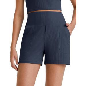 image:imageG4Free Comfy Ribbed Womens Athletic Shorts 4 Dressy Casual High Waisted Lounge Workout Shorts with Side PocketsDark Navy
