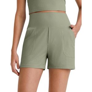 image:imageG4Free Comfy Ribbed Womens Athletic Shorts 4 Dressy Casual High Waisted Lounge Workout Shorts with Side PocketsGray Olive