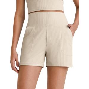 image:imageG4Free Comfy Ribbed Womens Athletic Shorts 4 Dressy Casual High Waisted Lounge Workout Shorts with Side PocketsLight Khaki