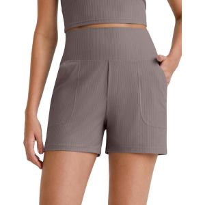 image:imageG4Free Comfy Ribbed Womens Athletic Shorts 4 Dressy Casual High Waisted Lounge Workout Shorts with Side PocketsTaupe