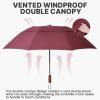 image:imageG4Free 54 Inch Inverted Windproof Umbrella with Wooden Handle Large Double Canopy Auto Open amp Close Golf Umbrella Portable amp Durable Rain Umbrella Fits Car amp BackpackWine Red