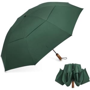 image:imageG4Free 54 Inch Inverted Windproof Umbrella with Wooden Handle Large Double Canopy Auto Open amp Close Golf Umbrella Portable amp Durable Rain Umbrella Fits Car amp BackpackDark Green