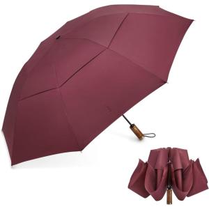 image:imageG4Free 54 Inch Inverted Windproof Umbrella with Wooden Handle Large Double Canopy Auto Open amp Close Golf Umbrella Portable amp Durable Rain Umbrella Fits Car amp BackpackWine Red