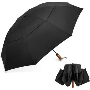 image:imageG4Free 54 Inch Inverted Windproof Umbrella with Wooden Handle Large Double Canopy Auto Open amp Close Golf Umbrella Portable amp Durable Rain Umbrella Fits Car amp BackpackBlack