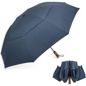 image:imageG4Free 54 Inch Inverted Windproof Umbrella with Wooden Handle Large Double Canopy Auto Open amp Close Golf Umbrella Portable amp Durable Rain Umbrella Fits Car amp BackpackNavy Blue