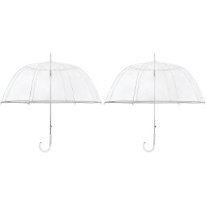 image:imageG4Free 52 inch Clear Bubble Umbrella Large Canopy Transparent Dome Coverage Stick Umbrella with Reflective Strip J Hook Handle European Style for WeddingsProm Graduation and Outdoor EventsClear2 Pack