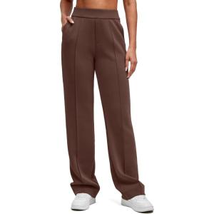 image:imageG4Free Smoofit Modal Soft Straight Leg Sweatpants for Women Elastic High Waist Casual Lounge Dress Pants with PocketsCoffee Brown