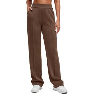 image:imageG4Free Smoofit Modal Soft Straight Leg Sweatpants for Women Elastic High Waist Casual Lounge Dress Pants with PocketsDark Coffee
